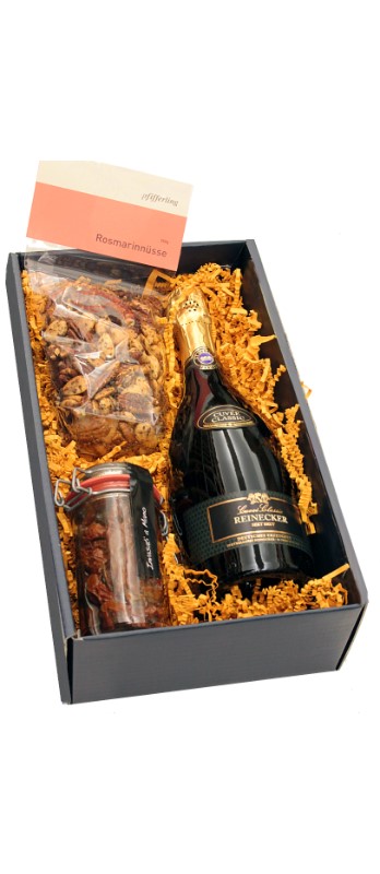 Geschenkpaket Aperitivo
Prosecco Col Sandago Brut - Carciofata - Olive verdi - Paté di Caponata